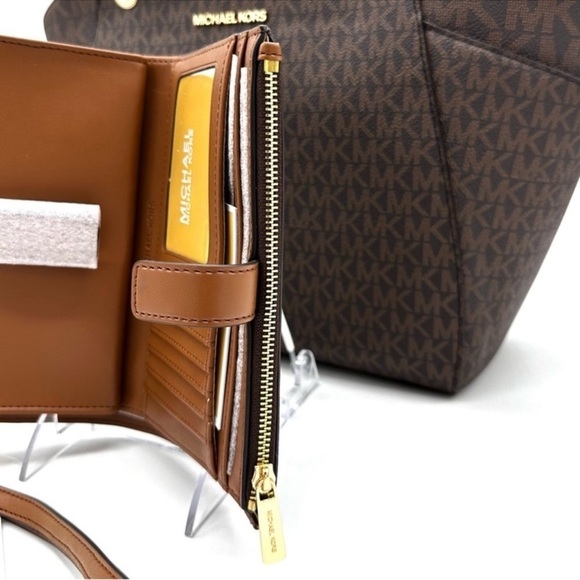 Michael Kors Large Jet Set Travel Chain Shoulder Bag & Double Zip Wallet Brown - Picture 13 of 14